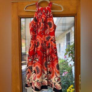Eliza J: Floral Halter Dress in Red and Navy